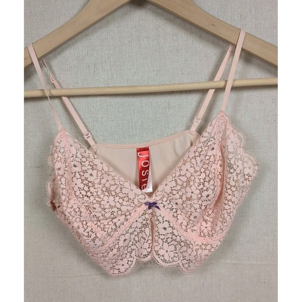 Natori Josie Womens Bralette 36 Pink Peach Sheer Floral Lace Wireless Bra